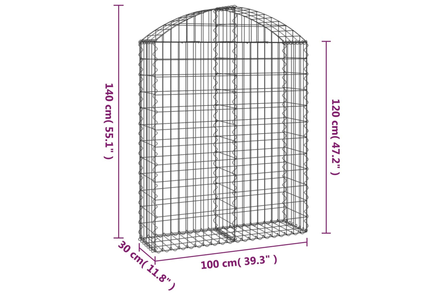 vidaXL 153426 Arched Gabion Basket 100x30x120/140cm Galvanised Iron-4