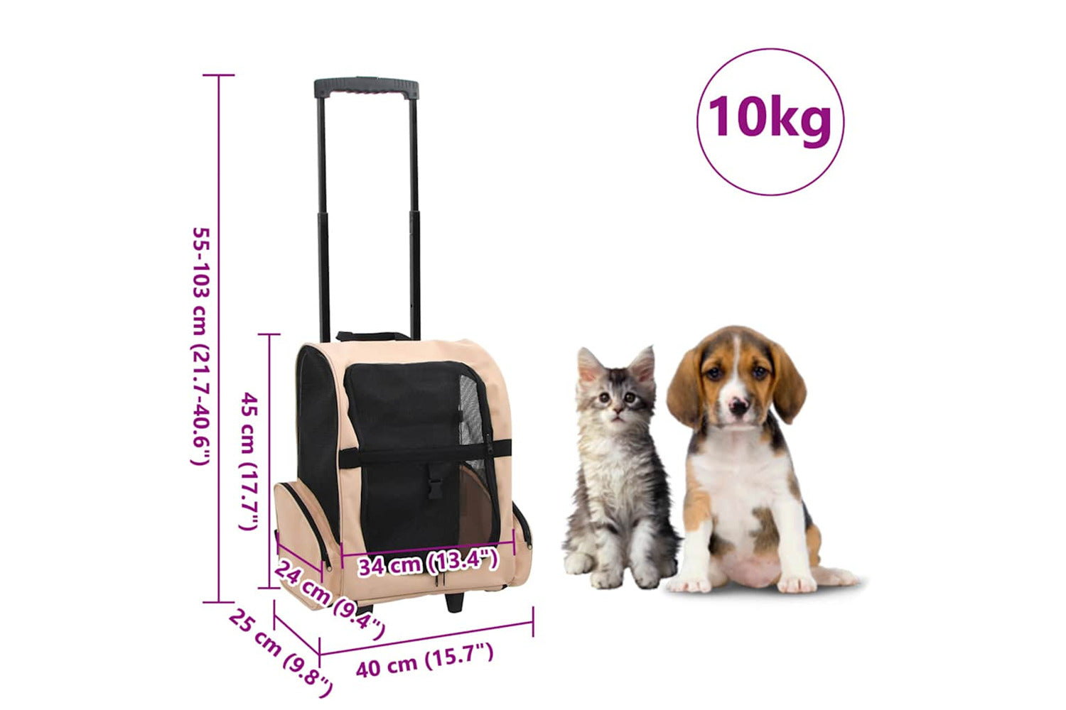 Vidaxl Foldable Multipurpose Pet Trolley Beige-7