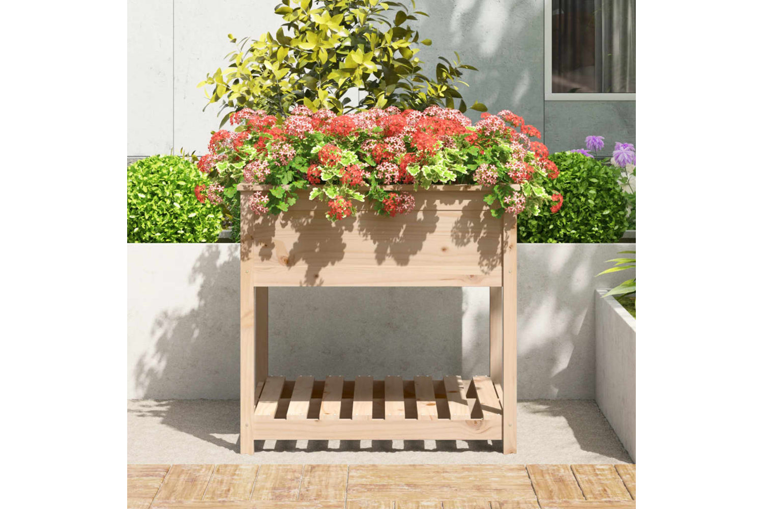 vidaXL 823794 Planter With Shelf 82.5x82.5x81cm Solid Wood Pine-2