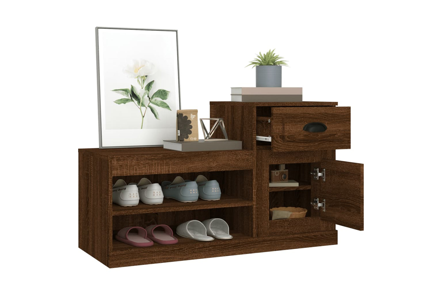 vidaXL 816423 Shoe Cabinet Brown Oak 100x42x60cm Engineered Wood-4