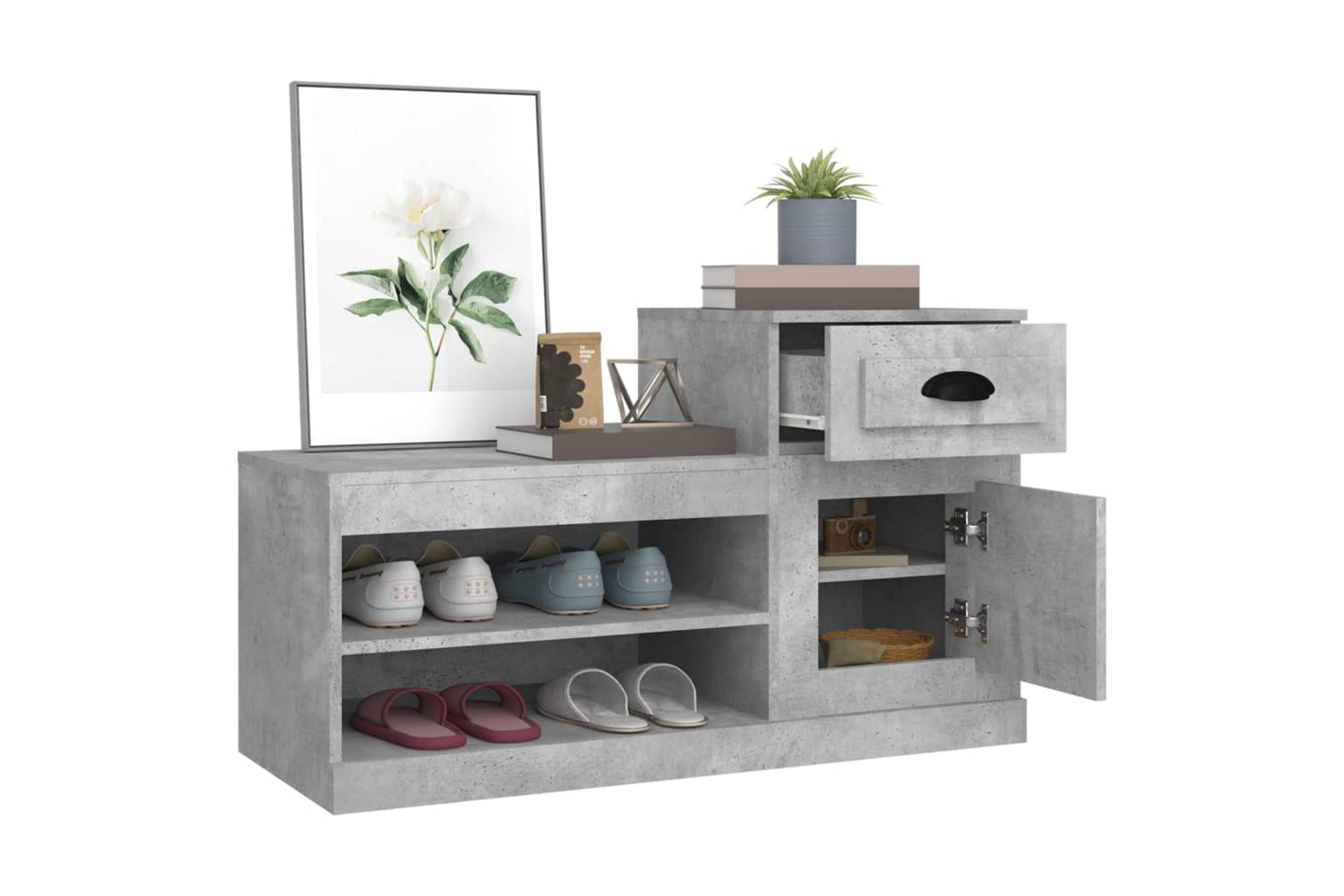 vidaXL 816420 Shoe Cabinet Concrete Grey 100x42x60cm Engineered Wood-4