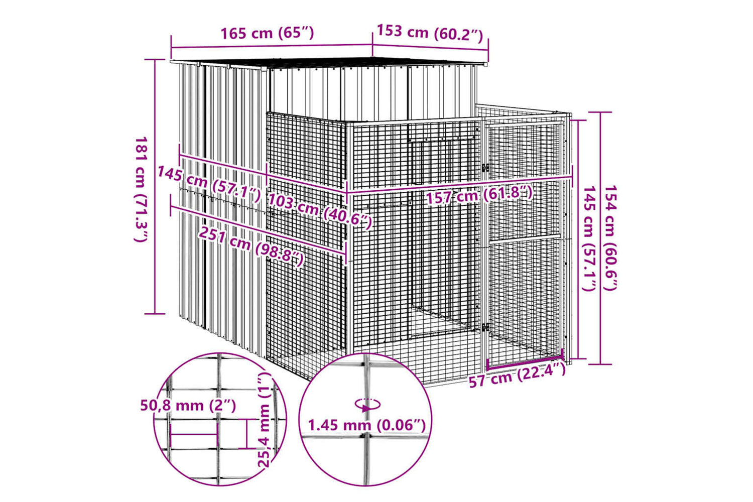 Vidaxl Dog House With Run Anthracite 165x251x181 Cm Galvanised Steel-4