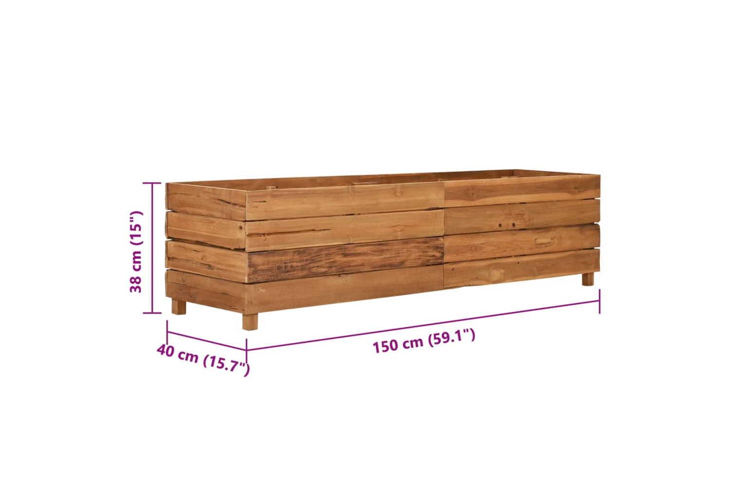 vidaXL Raised Bed 150x40x38cm Recycled Teak Wood And Steel-8