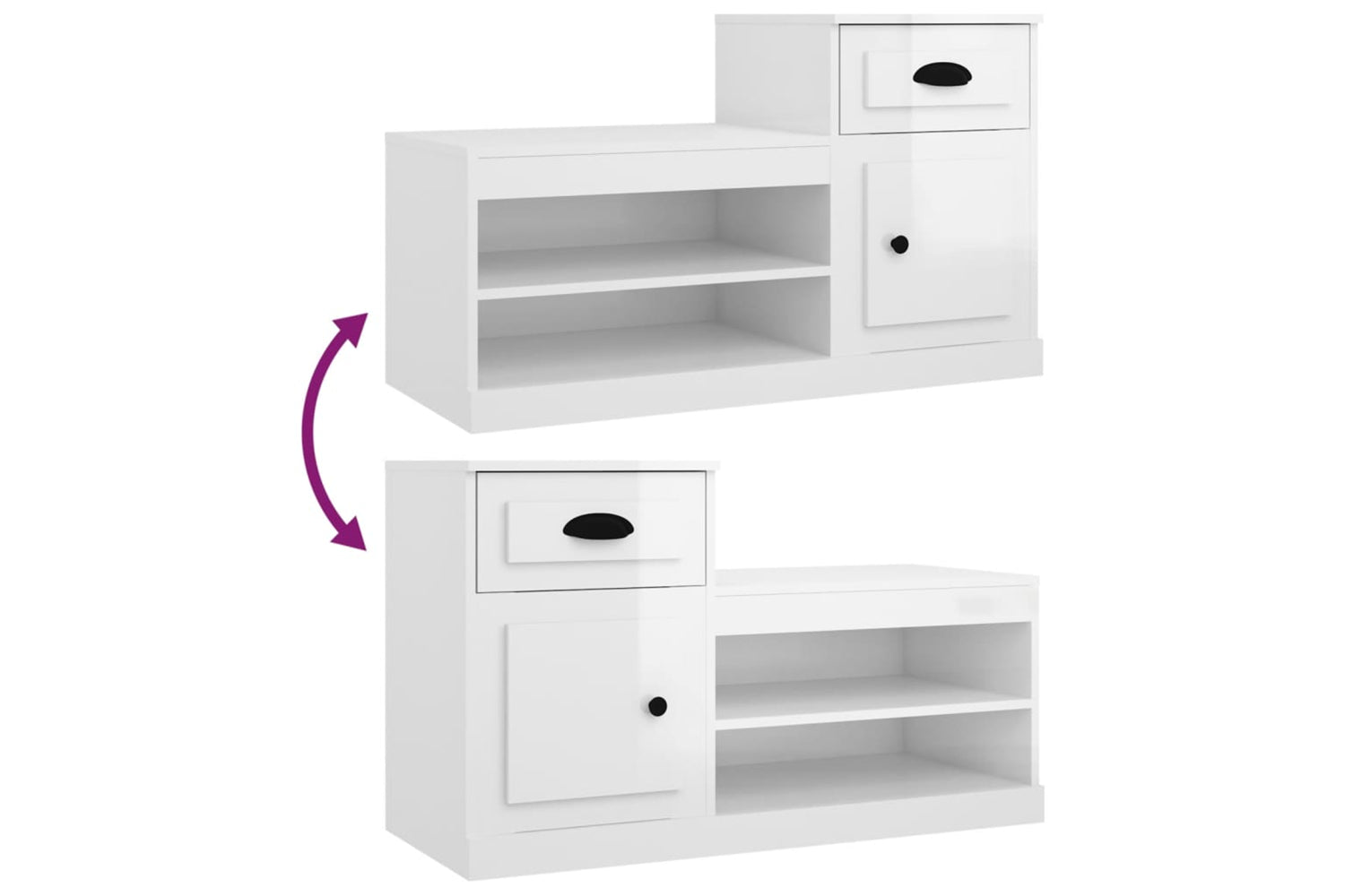 vidaXL 816418 Shoe Cabinet High Gloss White 100x42x60cm Engineered Wood-8