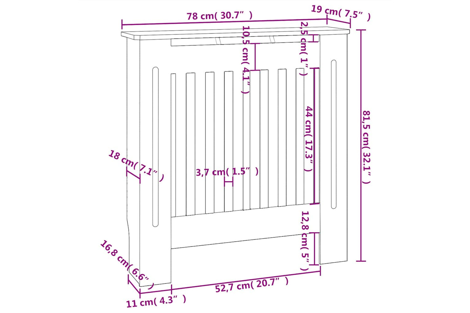 vidaXL Mdf Radiator Cover Grey 78cm-7