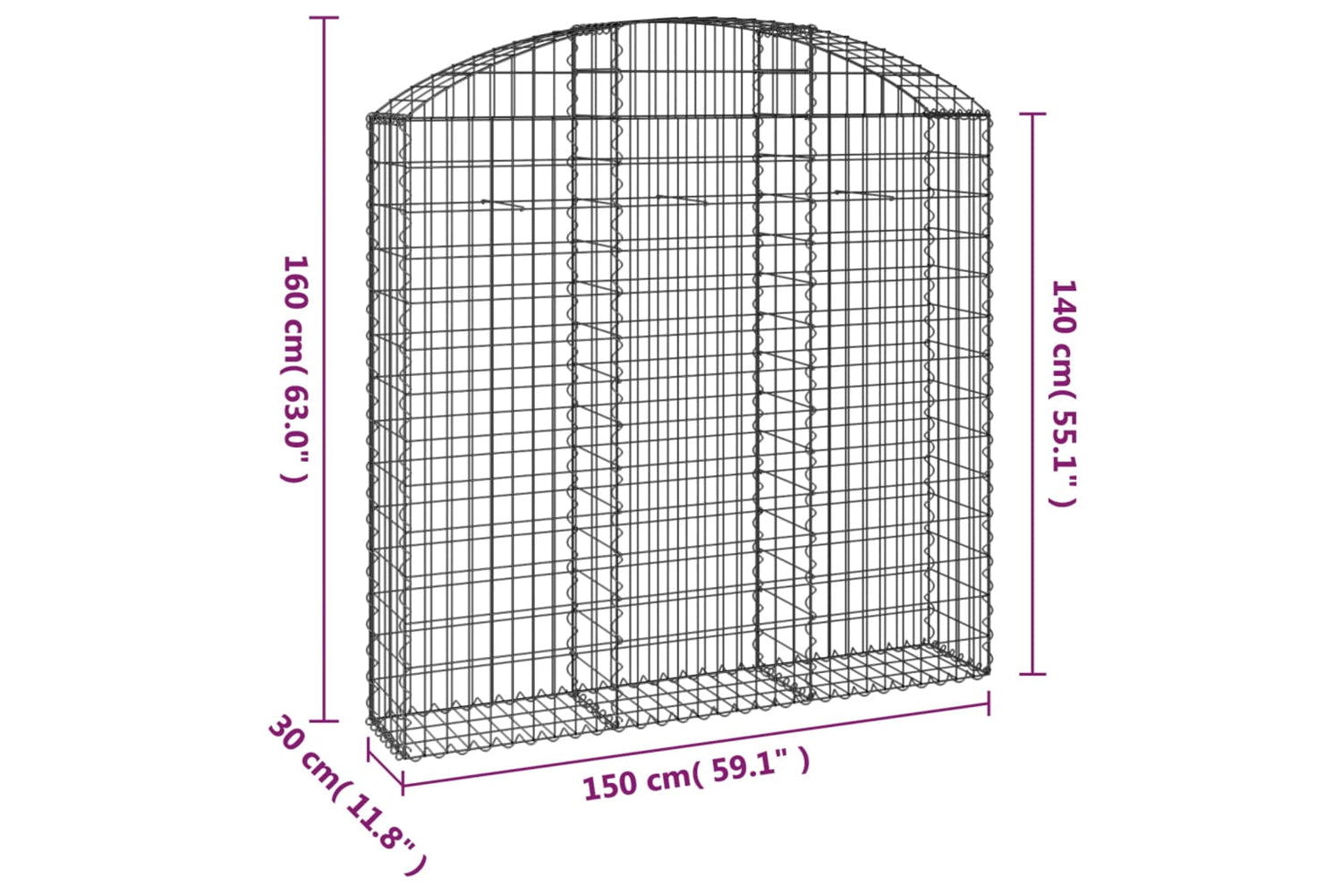 vidaXL 153447 Arched Gabion Basket 150x30x140/160cm Galvanised Iron-4