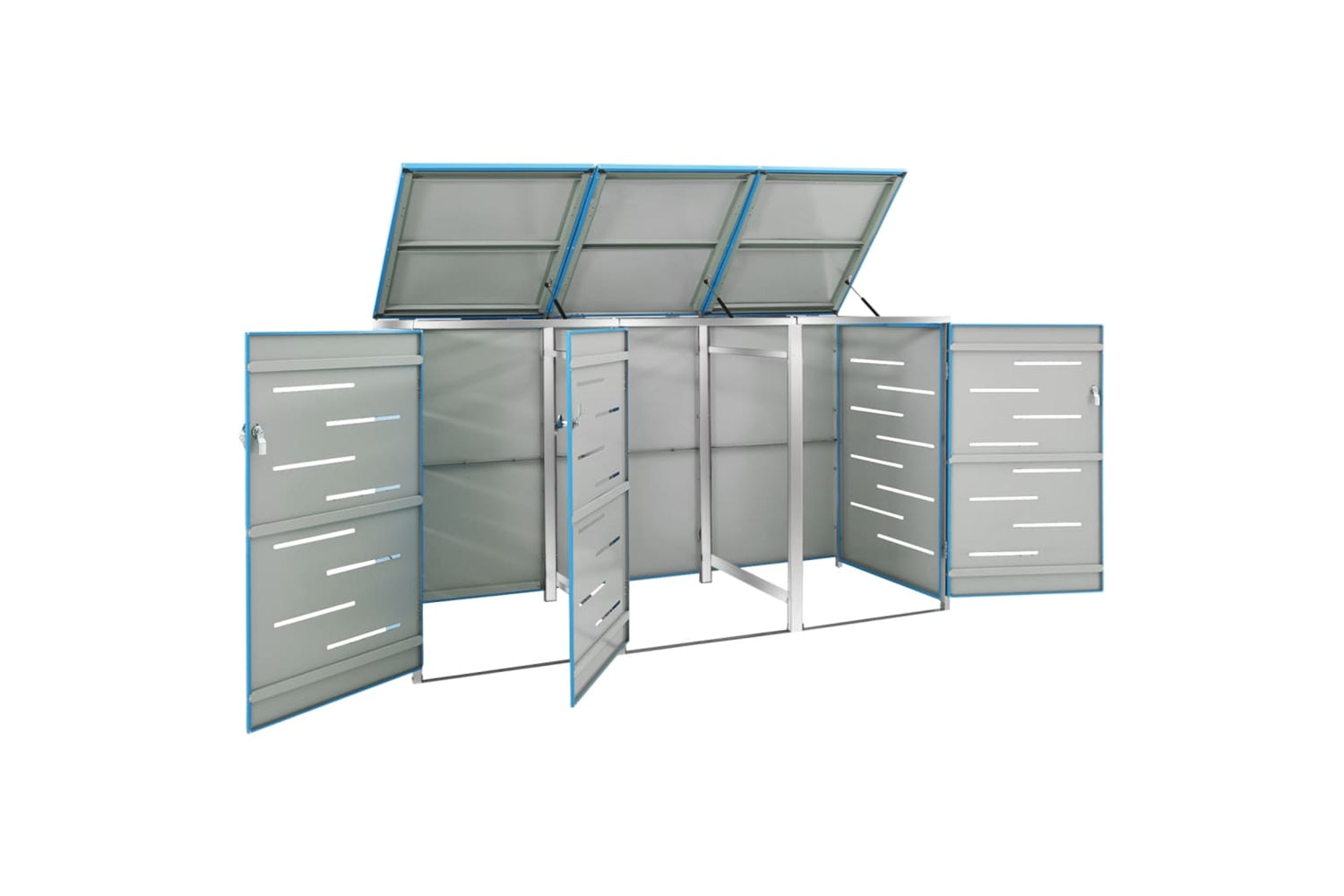 vidaXL Triple Wheelie Bin Shed 207x77.5x112.5cm Stainless Steel-2