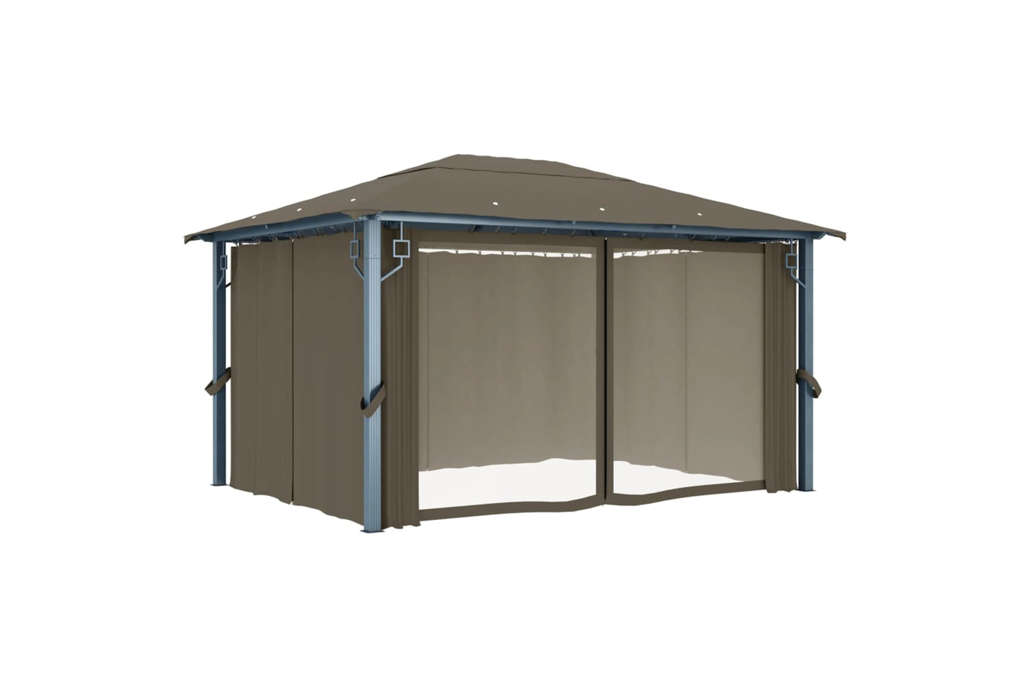 Vidaxl 3070337 Gazebo With Curtain&led String Lights 4x3 M Taupe Aluminium-5