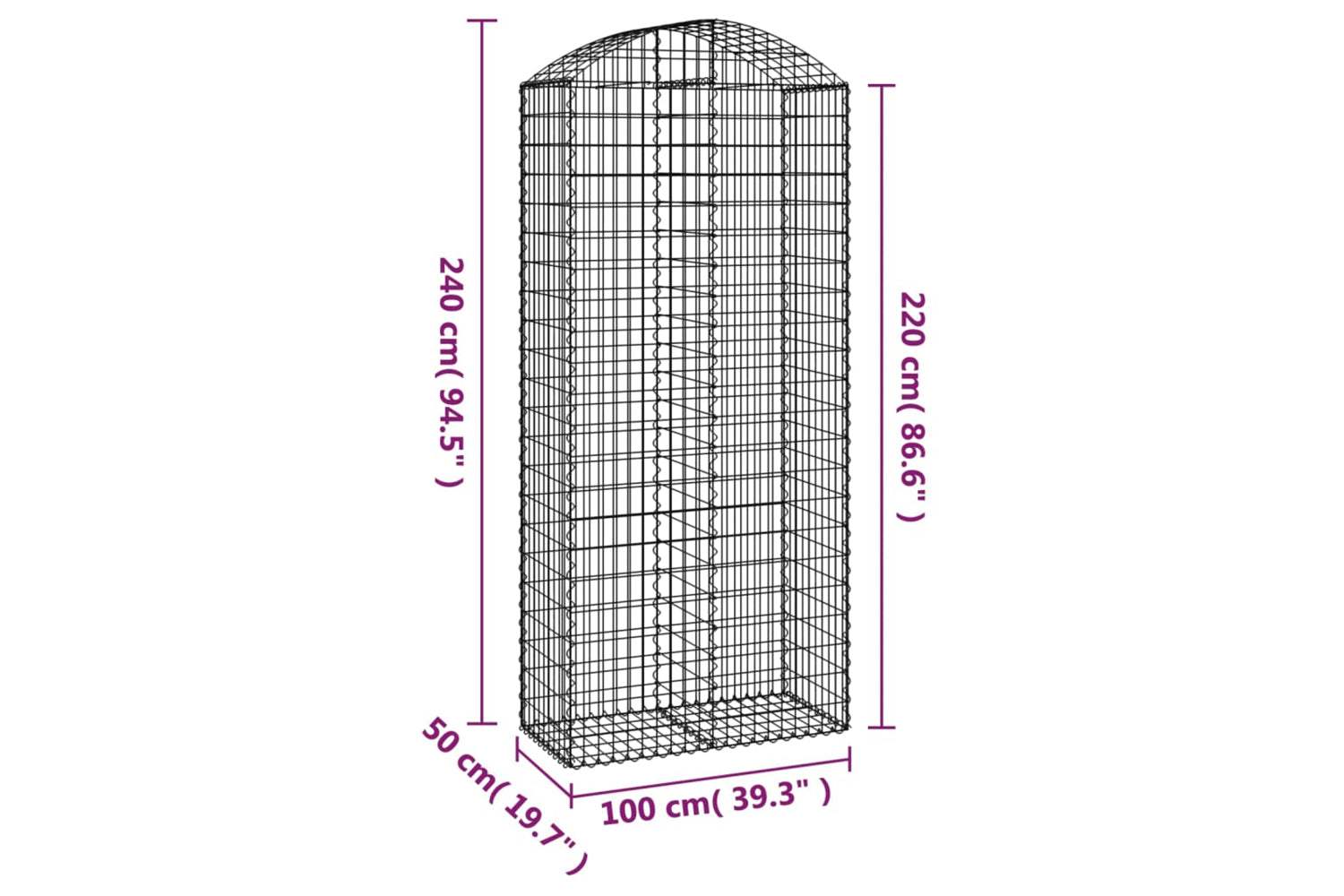 vidaXL 153441 Arched Gabion Basket 100x50x220/240cm Galvanised Iron-4