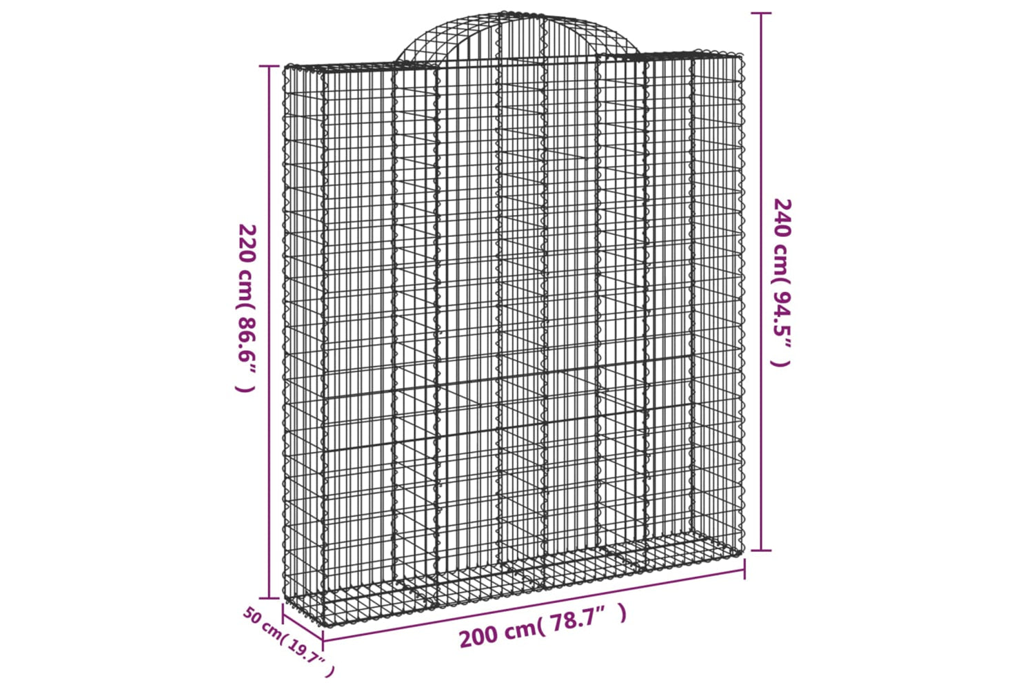 vidaXL 153501 Arched Gabion Basket 200x50x220/240cm Galvanised Iron-4