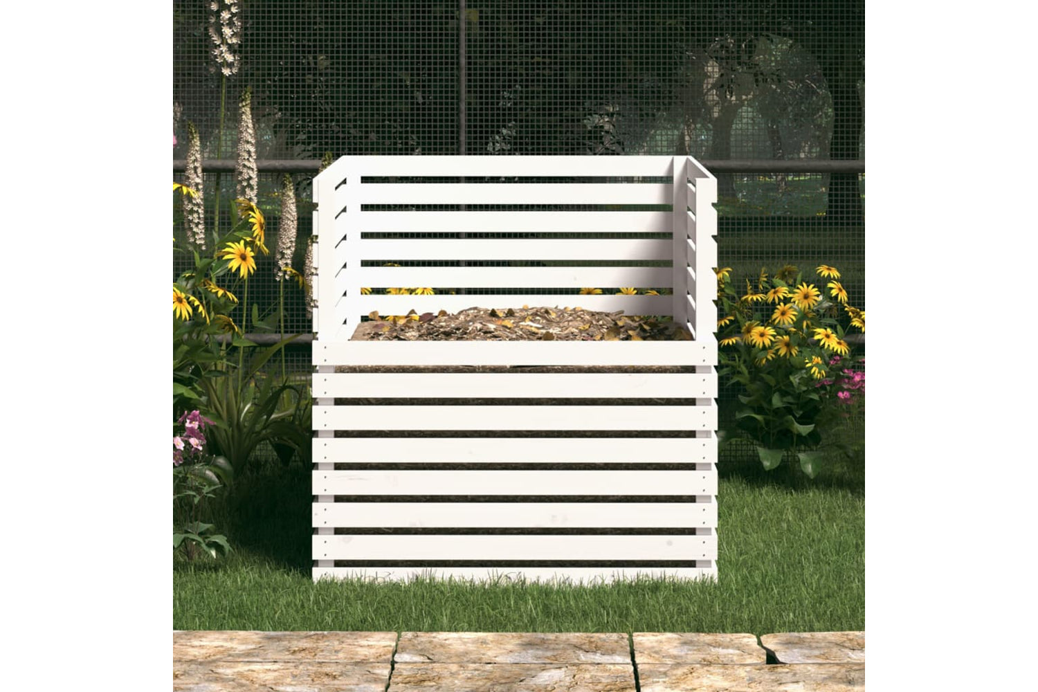 vidaXL 822193 Composter White 100x100x102cm Solid Wood Pine-2