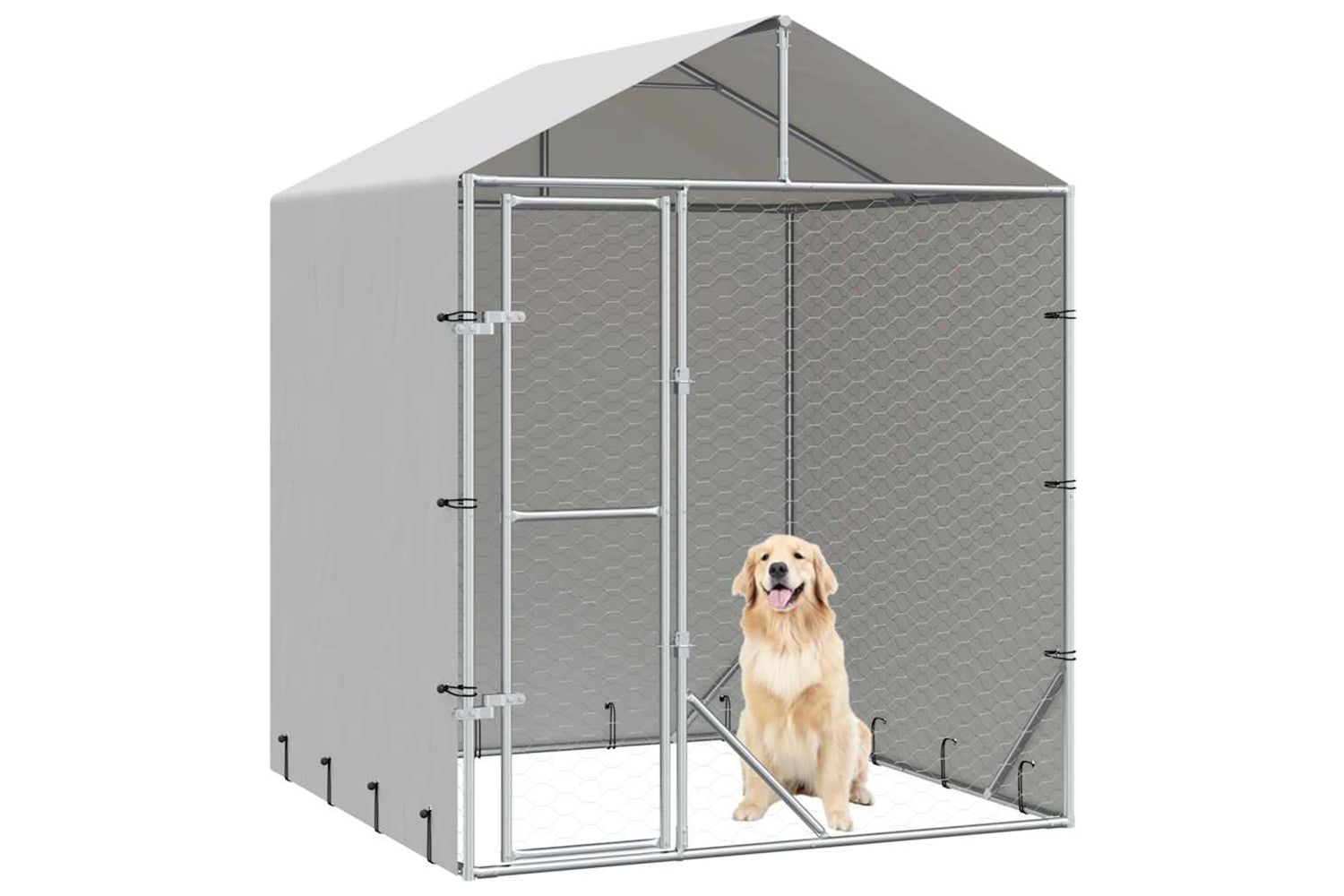 Vidaxl Outdoor Dog Kennel With Roof Silver 2x2x2.5 M Galvanised Steel-2