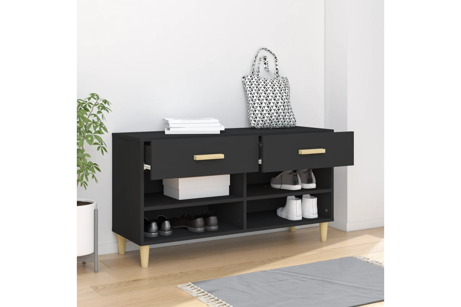 vidaXL 812817 Shoe Cabinet Black 102x35x55cm Engineered Wood-2