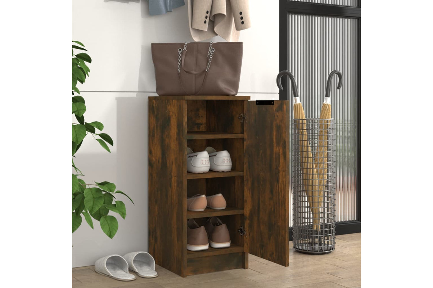 vidaXL 817099 Shoe Cabinet Smoked Oak 30x35x70cm Engineered Wood-2