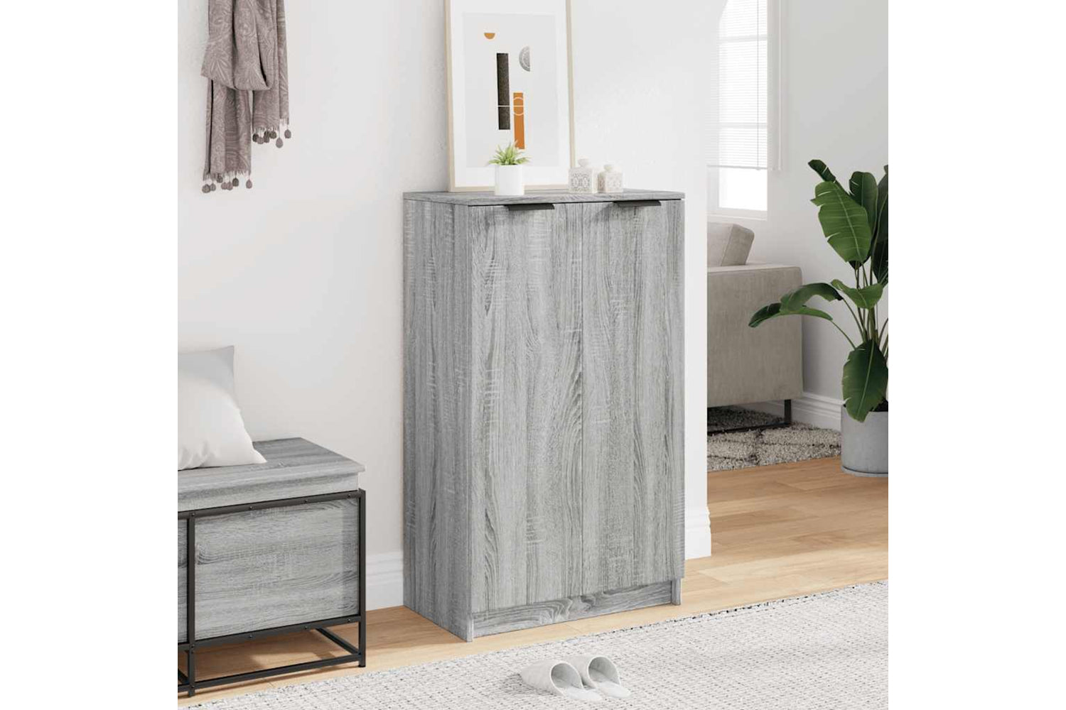 Vidaxl 817109 Shoe Cabinet Grey Sonoma 59x35x100 Cm Engineered Wood-2