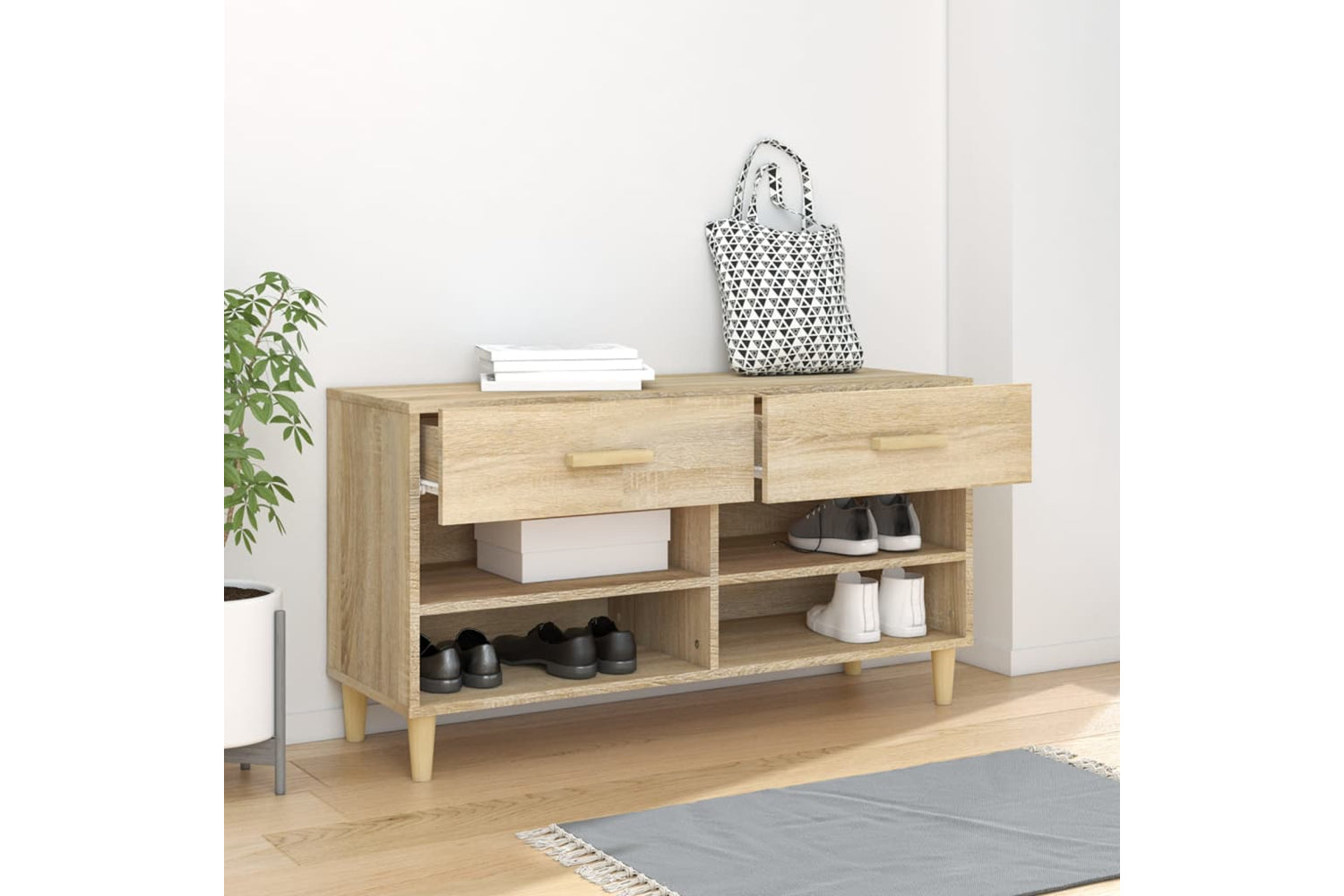 vidaXL 812819 Shoe Cabinet Sonoma Oak 102x35x55cm Engineered Wood-2