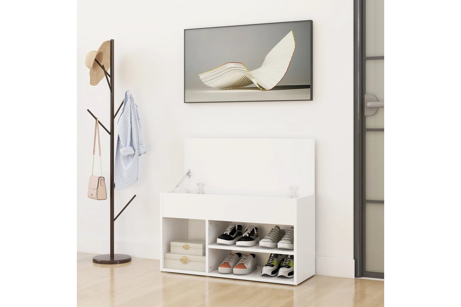 vidaXL 808747 Shoe Bench White 80x30x45cm Engineered Wood-2