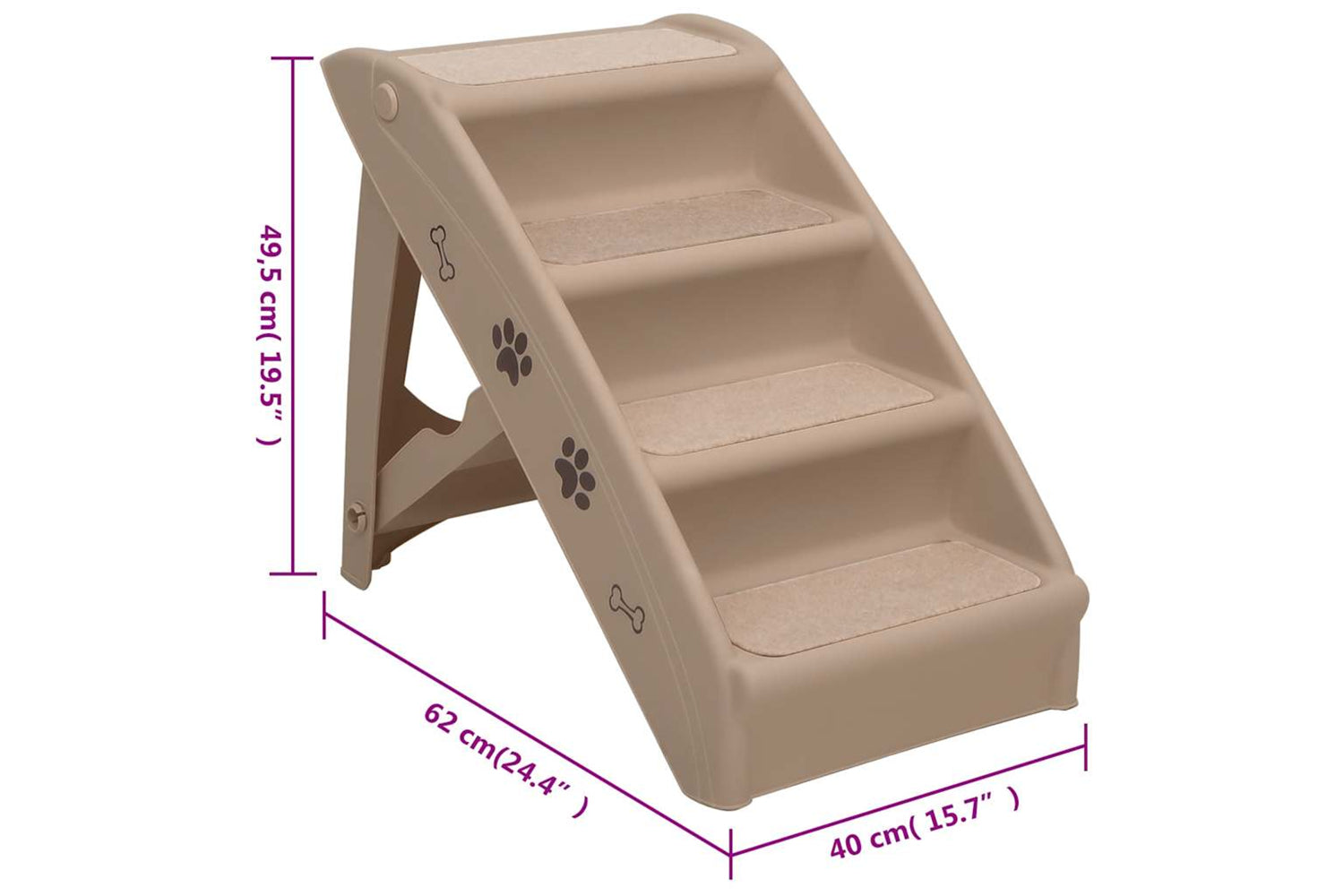 vidaXL 170986 Folding Dog Stairs Brown 62x40x49.5cm-8