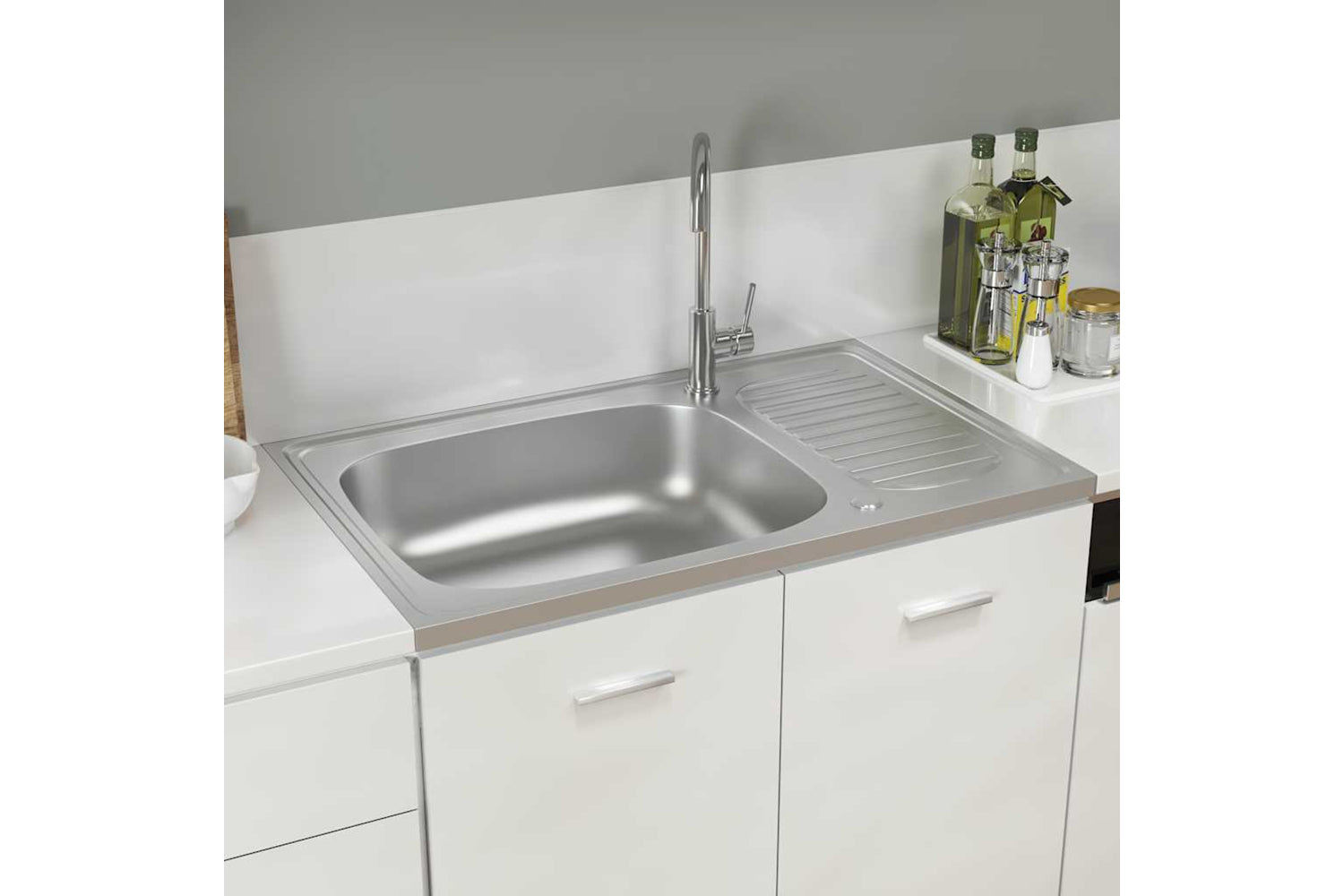 Vidaxl 147232 Kitchen Sink With Drainer Set Silver 800x500x155 Mm Stainless Steel-2