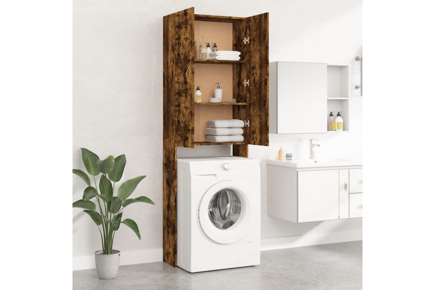 vidaXL Washing Machine Cabinet Smoked Oak 64x25.5x190cm-2
