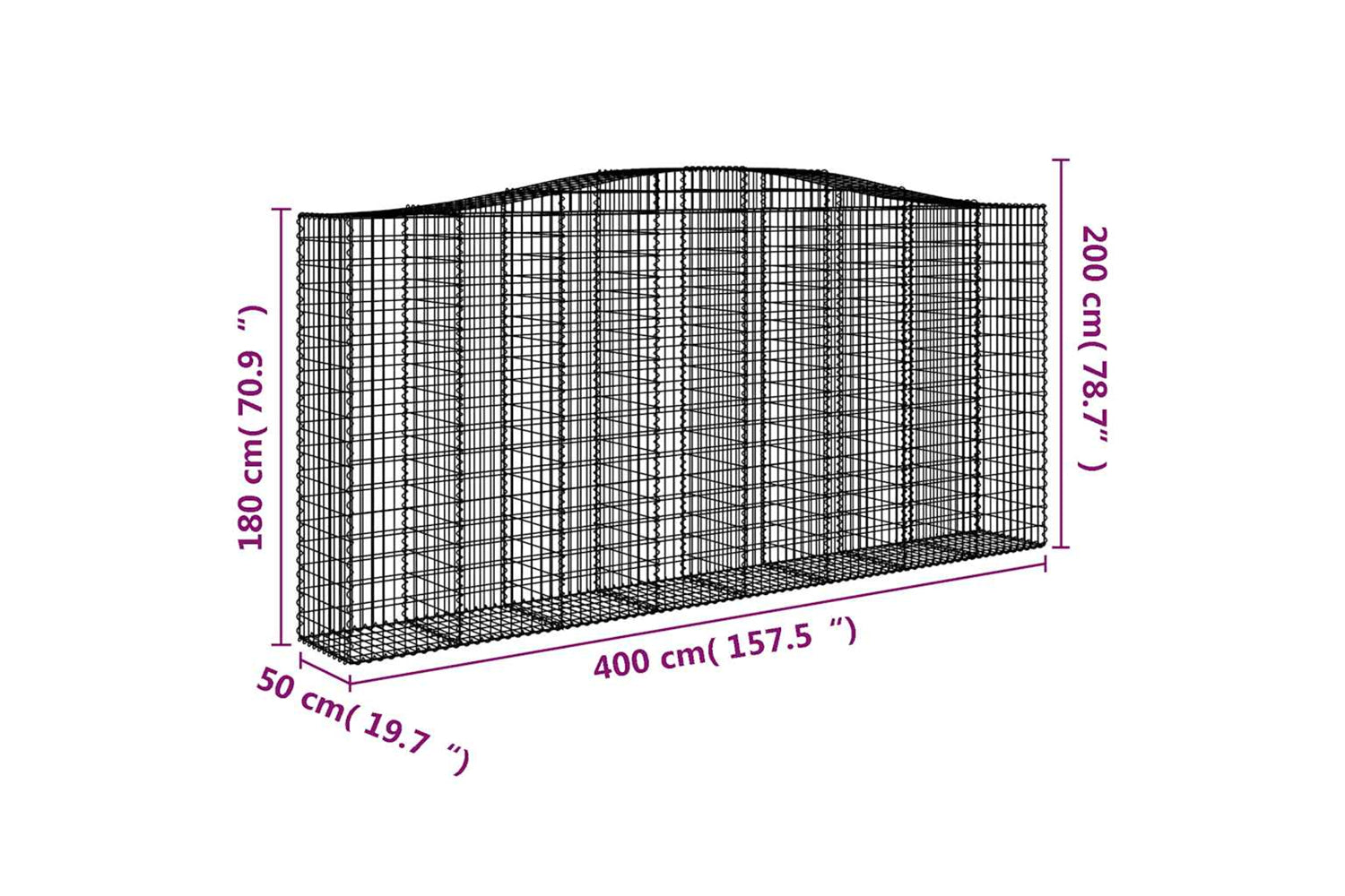 vidaXL 153419 Arched Gabion Basket 400x50x180/200cm Galvanised Iron-4