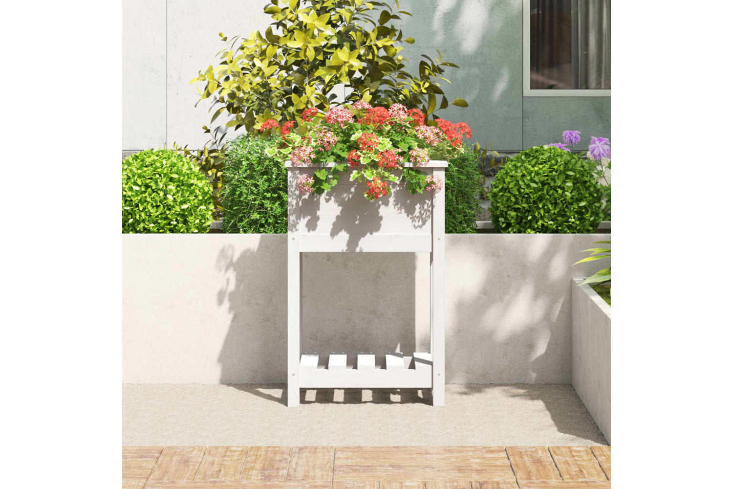 vidaXL 823753 Planter With Shelf White 54x34.5x81cm Solid Wood Pine-2