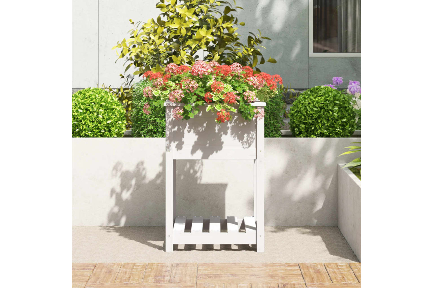 vidaXL 823774 Planter With Shelf White 54x54x81cm Solid Wood Pine-2