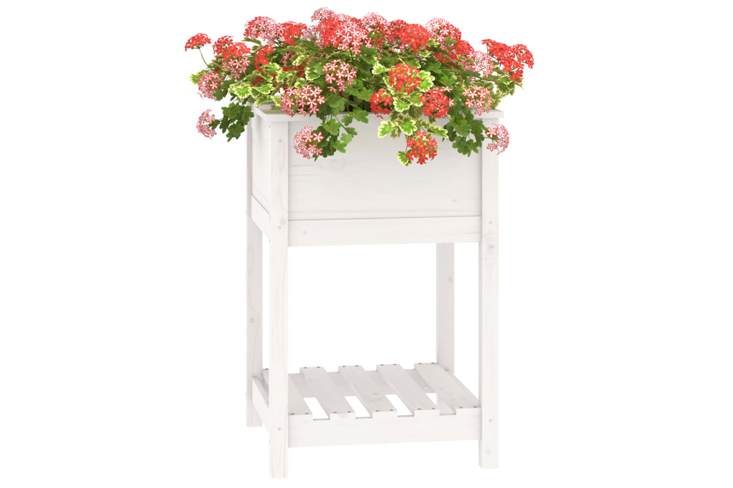 vidaXL 823774 Planter With Shelf White 54x54x81cm Solid Wood Pine-3