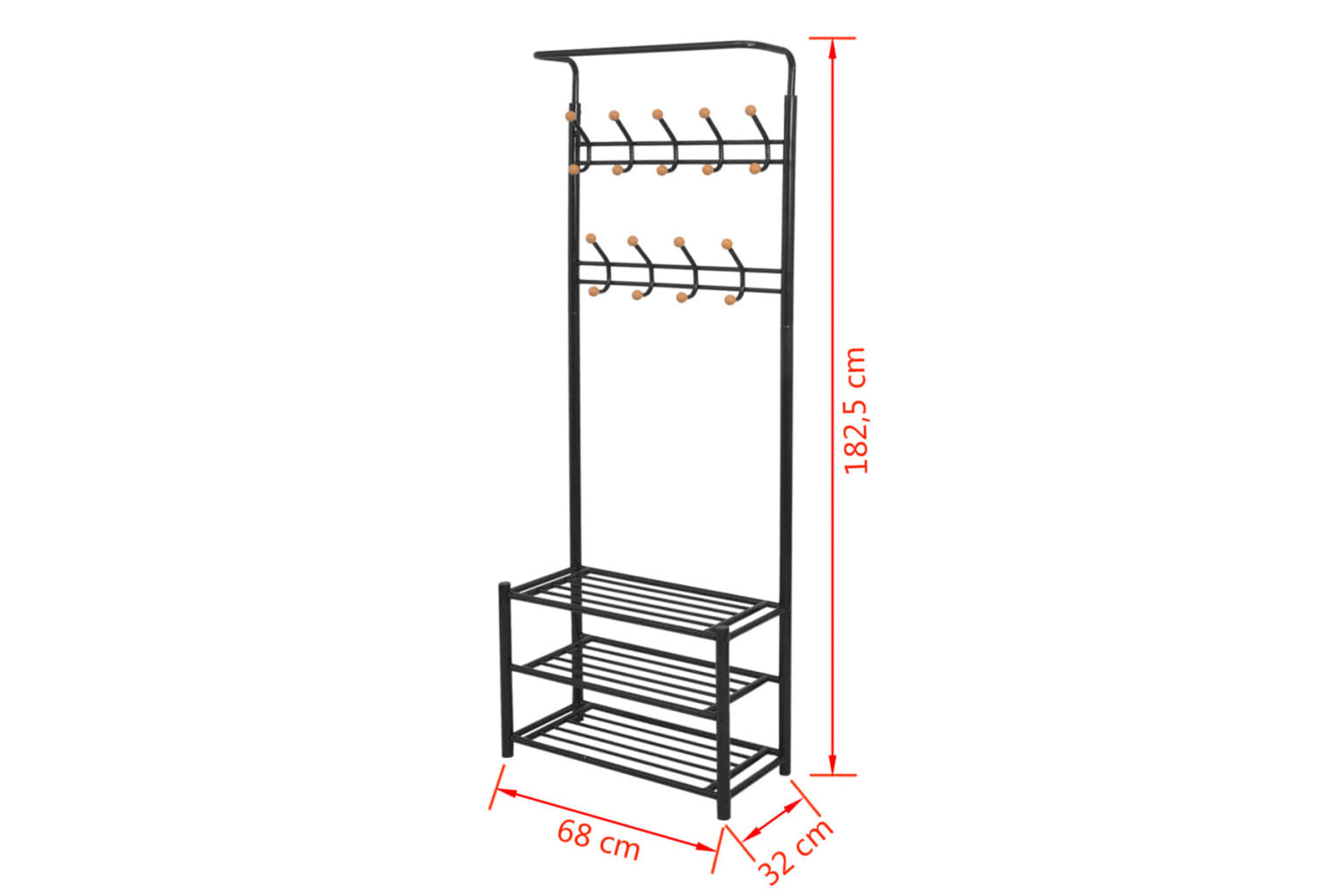 vidaXL 243726 Clothes Rack With Shoe Storage 68x32x182.5cm Black-4