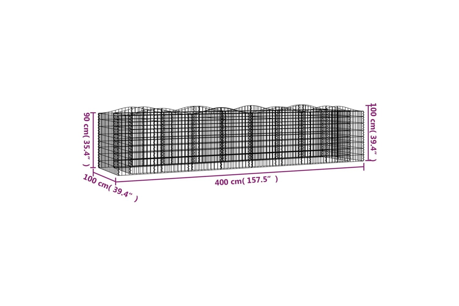 vidaXL 153555 Arched Gabion Raised Bed 400x100x100cm Galvanised Iron-4
