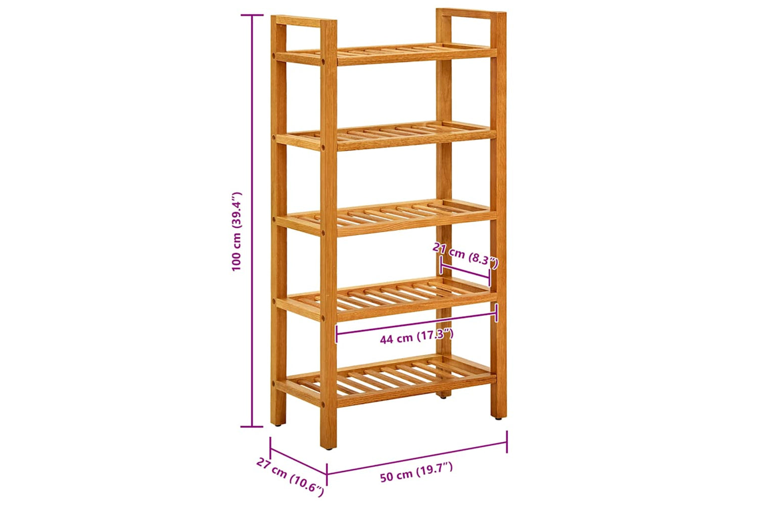 vidaXL 331747 Shoe Rack With 5 Shelves 50x27x100cm Solid Oak Wood-6