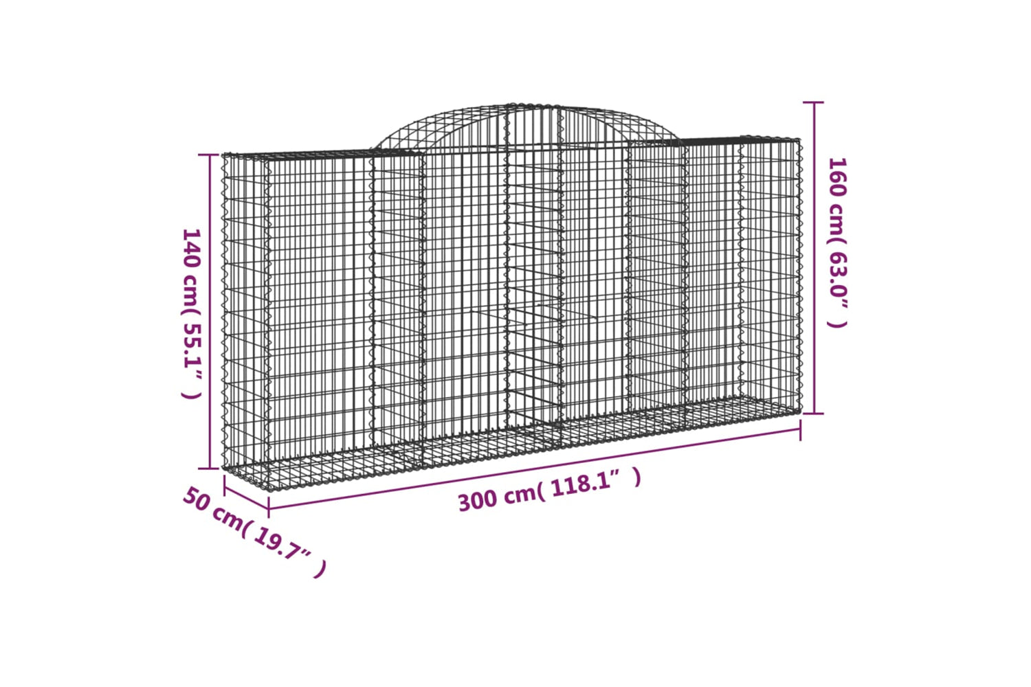 vidaXL 3146741 Arched Gabion Baskets 6 Pcs 300x50x140/160cm Galvanised Iron-5