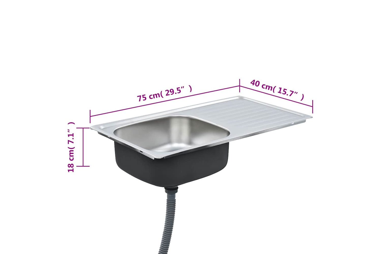 Vidaxl 145073 Kitchen Sink With Strainer And Trap Stainless Steel-7