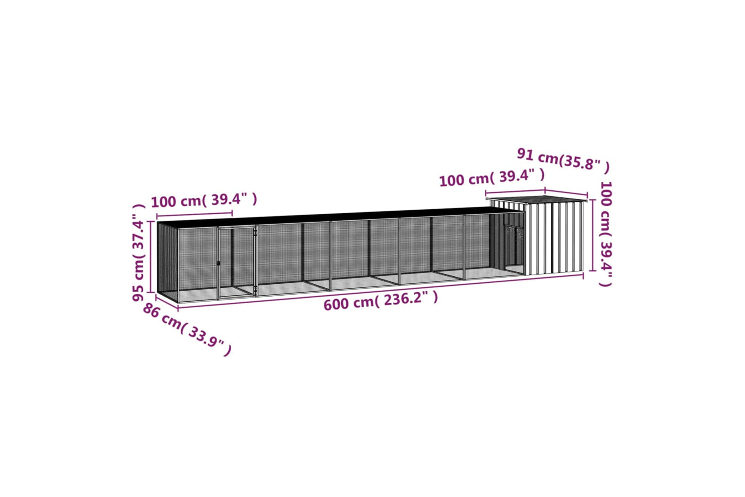 vidaXL 3106455 Chicken Cage Anthracite 600x91x100cm Galvanised Steel-5