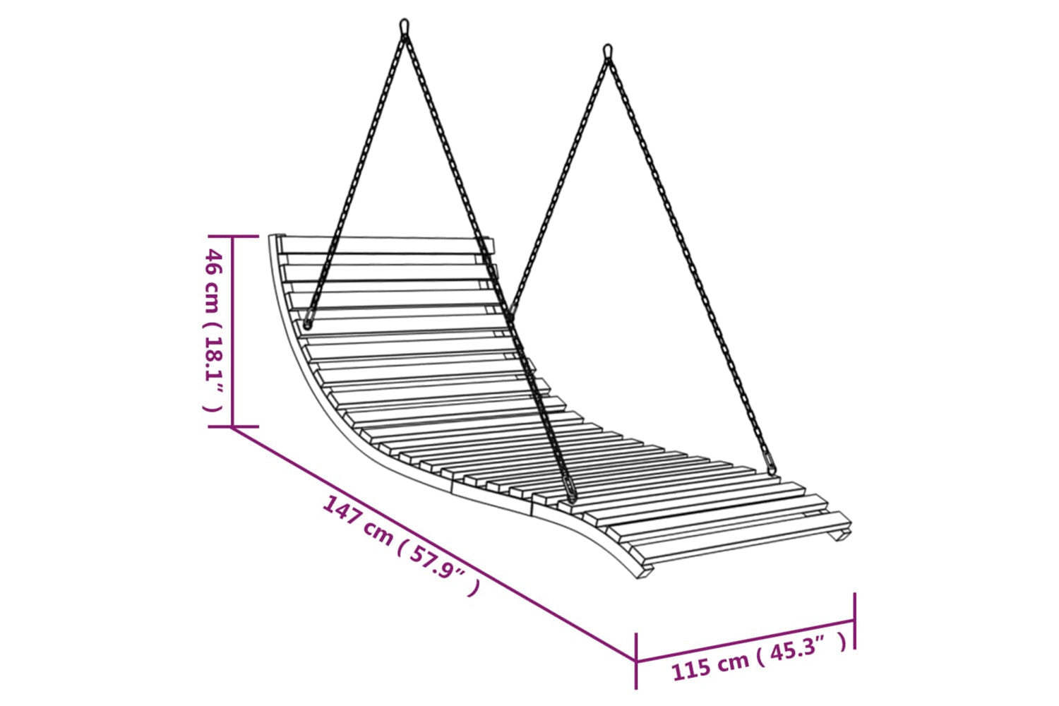 vidaXL 313939 Swing Bed Solid Bent Wood With Teak Finish 115x147x46cm-4