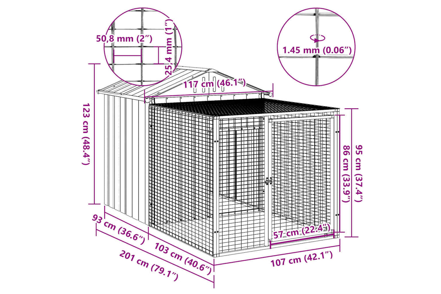 Vidaxl Chicken Cage With Run Light Grey 117x201x123 Cm Galvanised Steel-4