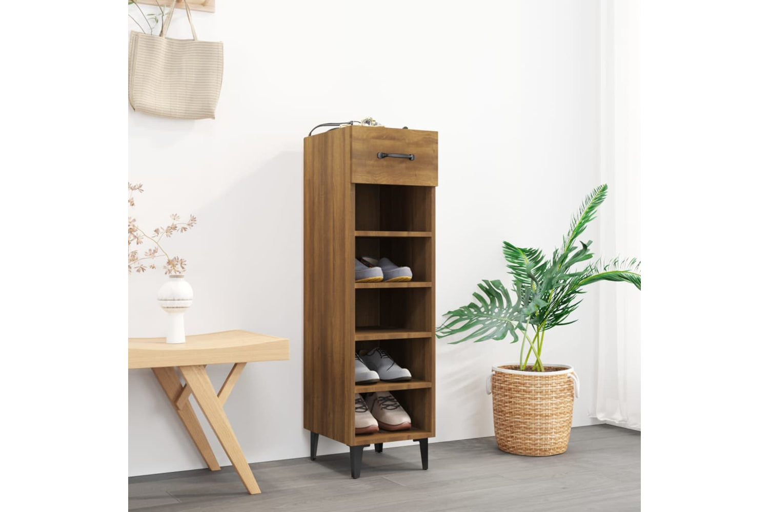 vidaXL 817566 Shoe Cabinet Brown Oak 30x35x105cm Engineered Wood-7