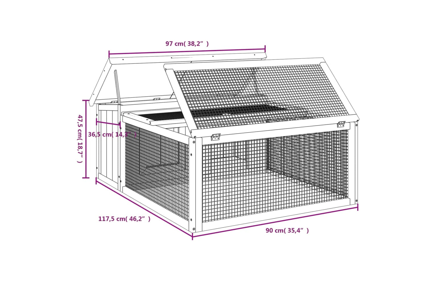 vidaXL 172286 Rabbit Hutch Brown 117.5x97x47.5cm Solid Wood Pine-6