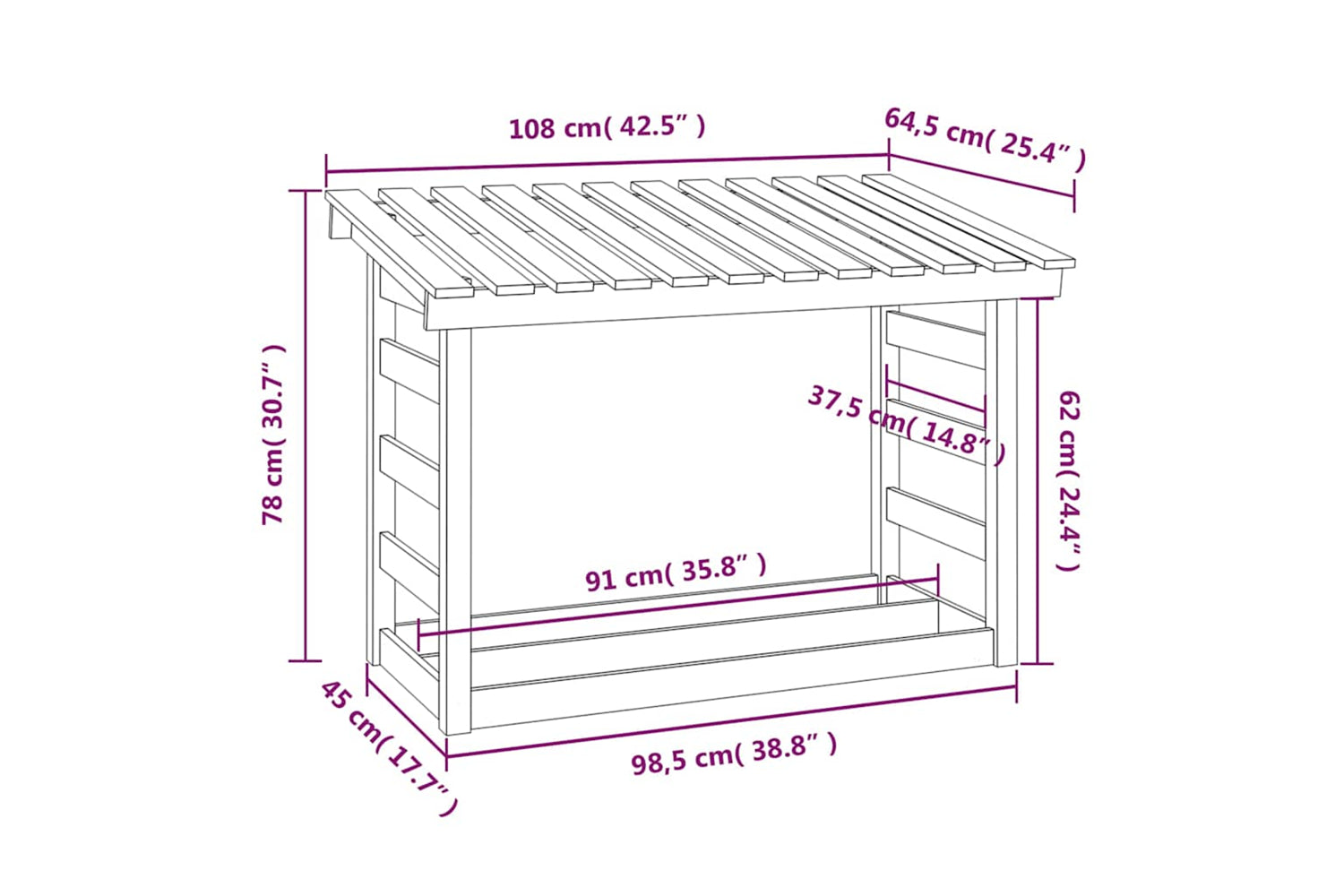 vidaXL 822443 Firewood Rack White 108x64.5x78cm Solid Wood Pine-7