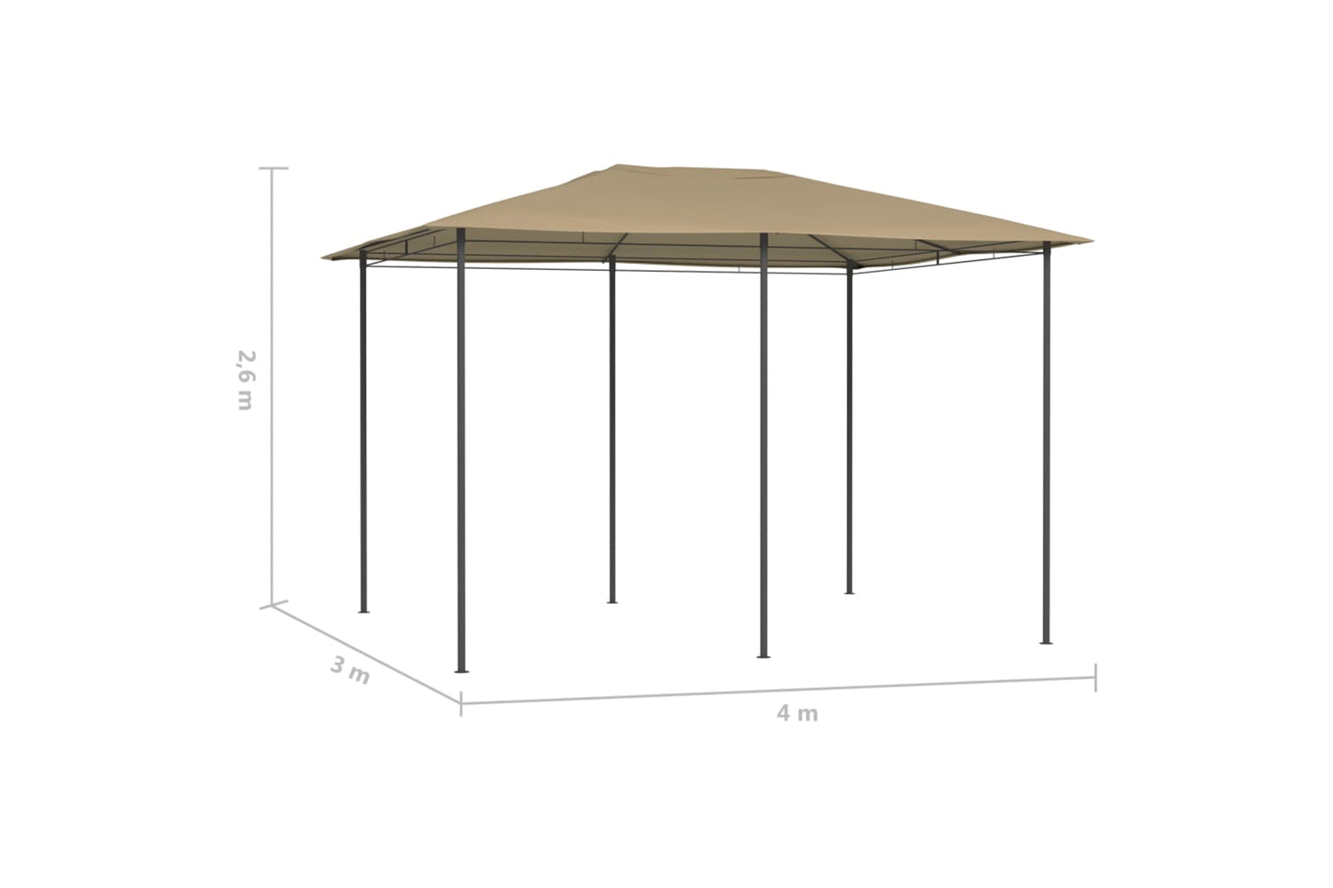 Vidaxl 313615 Gazebo 3x4x2.6 M Taupe 160 G/mâ²-4