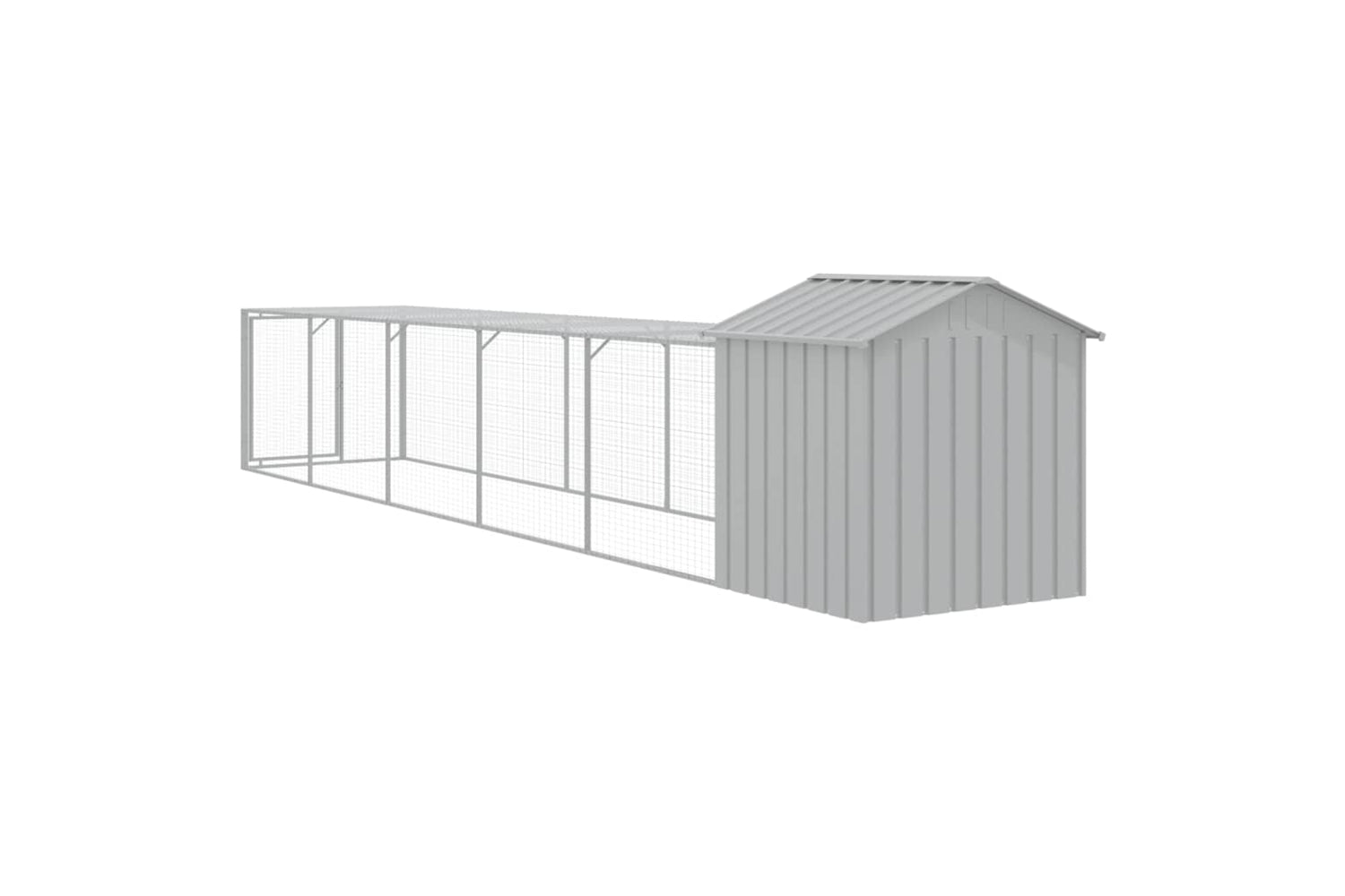 vidaXL 3189075 Chicken Cage With Run Light Grey 117x609x123cm Galvanised Steel-4