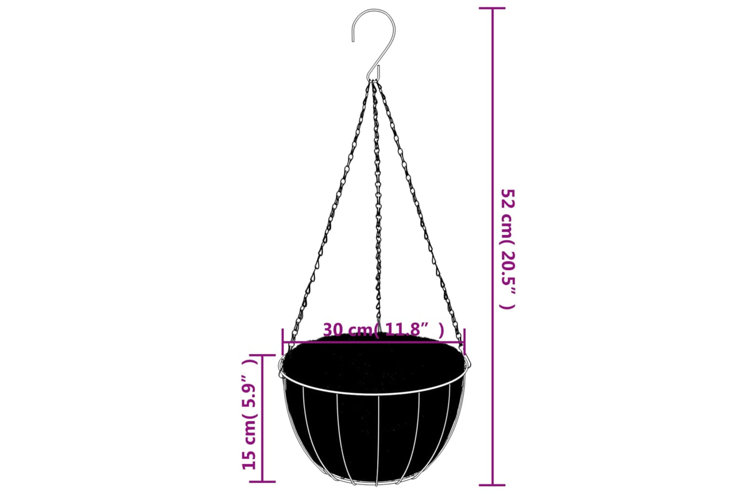 vidaXL 319357 Hanging Planters 4 Pcs With Coco Liners Black ÃƒÂƒÃ‚Â˜ 30x52cm Steel-5