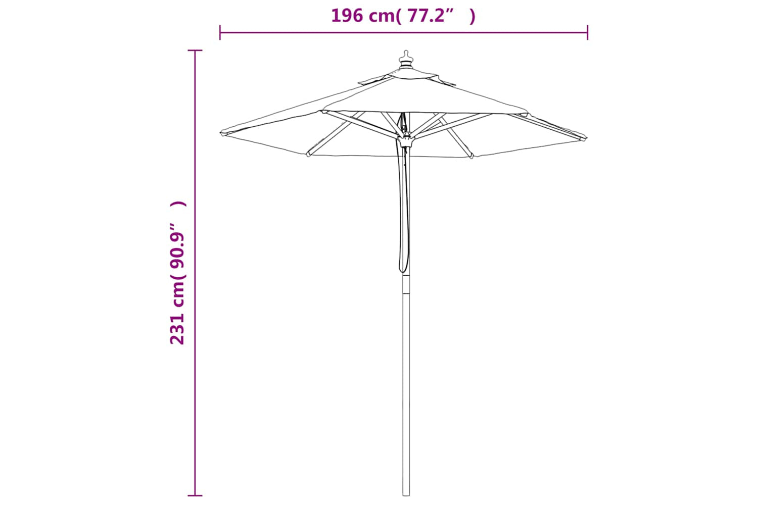 vidaXL 363159 Garden Parasol With Wooden Pole Sand 196x231cm-7