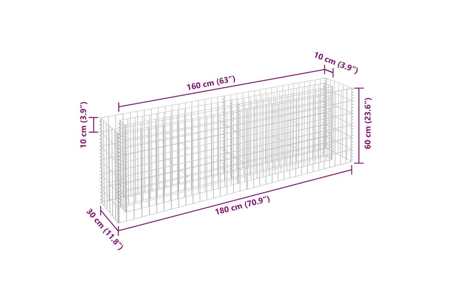 vidaXL 145634 Gabion Raised Bed Galvanised Steel 180x30x60cm-6