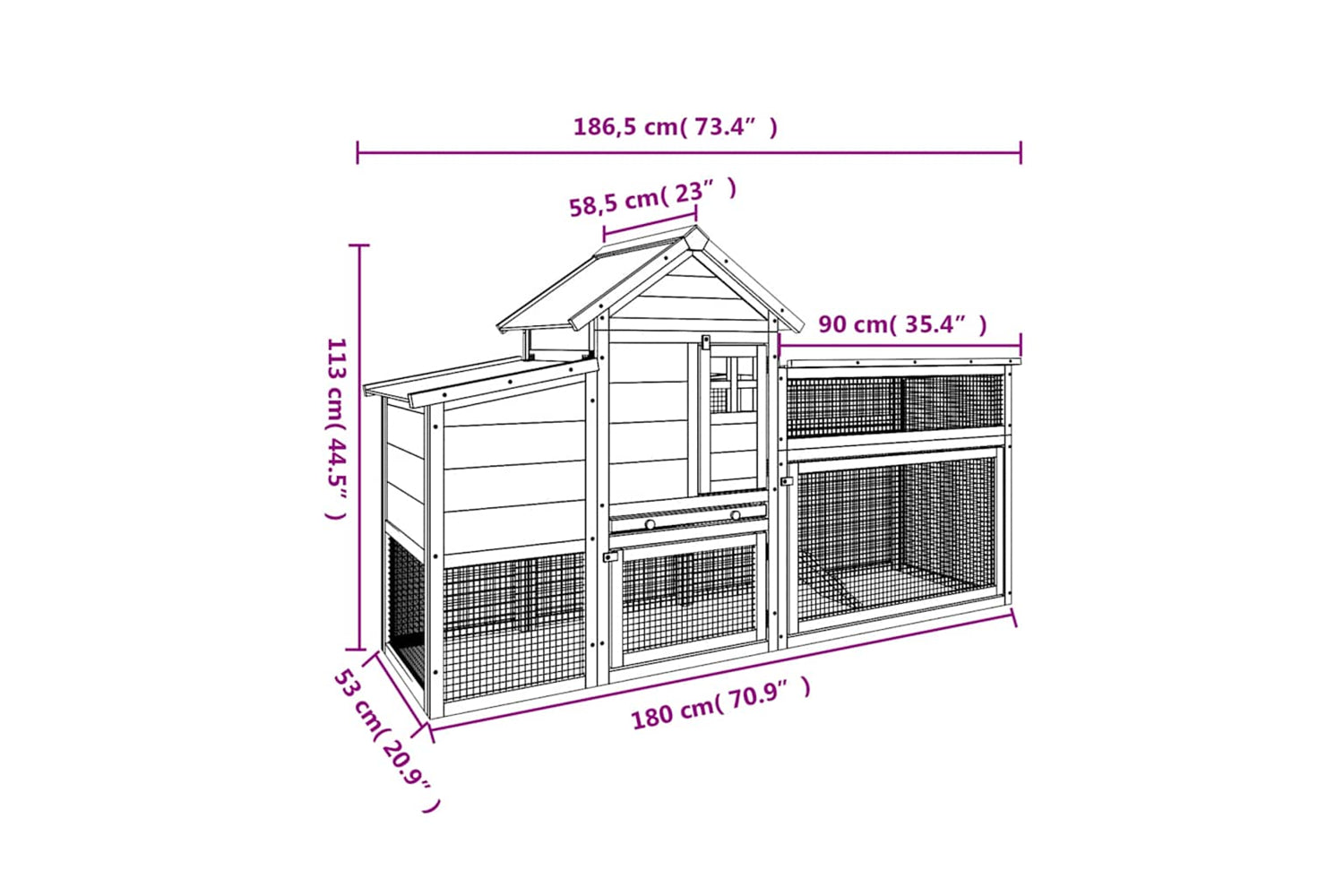 vidaXL 172230 Chicken Coop Mocha 186.5x58.5x113cm Solid Wood Pine-7