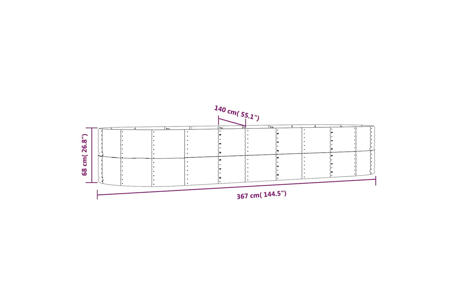 vidaXL 319104 Garden Raised Bed Grey 367x140x68cm Powder-coated Steel-5