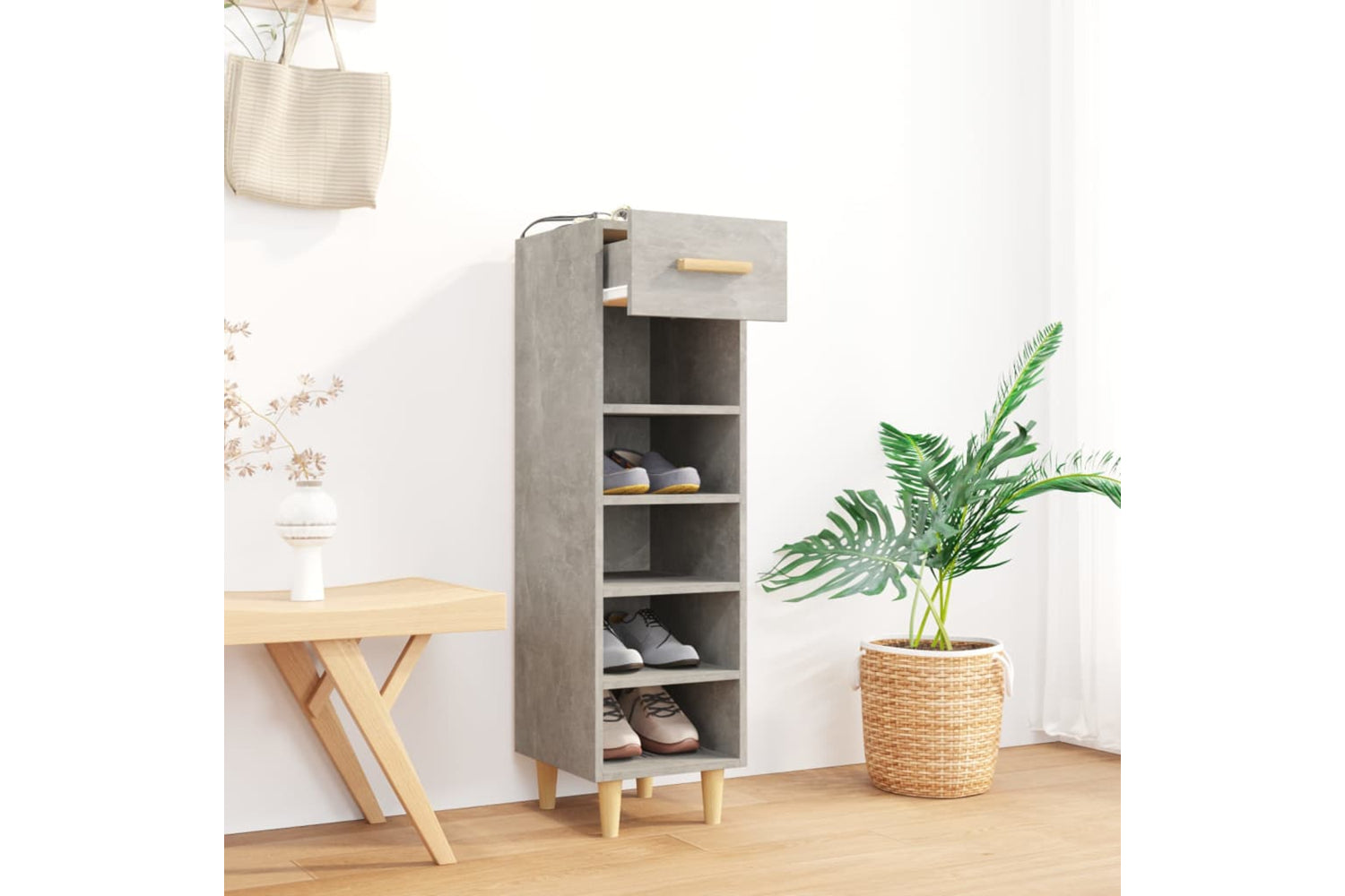 vidaXL 812802 Shoe Cabinet Concrete Grey 30x35x105cm Engineered Wood-7