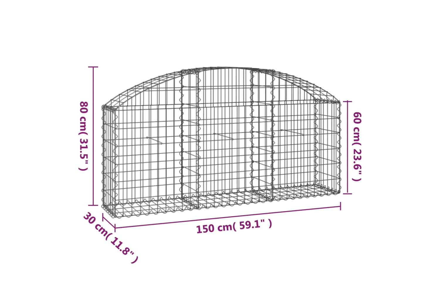 vidaXL 153443 Arched Gabion Basket 150x30x60/80cm Galvanised Iron-4