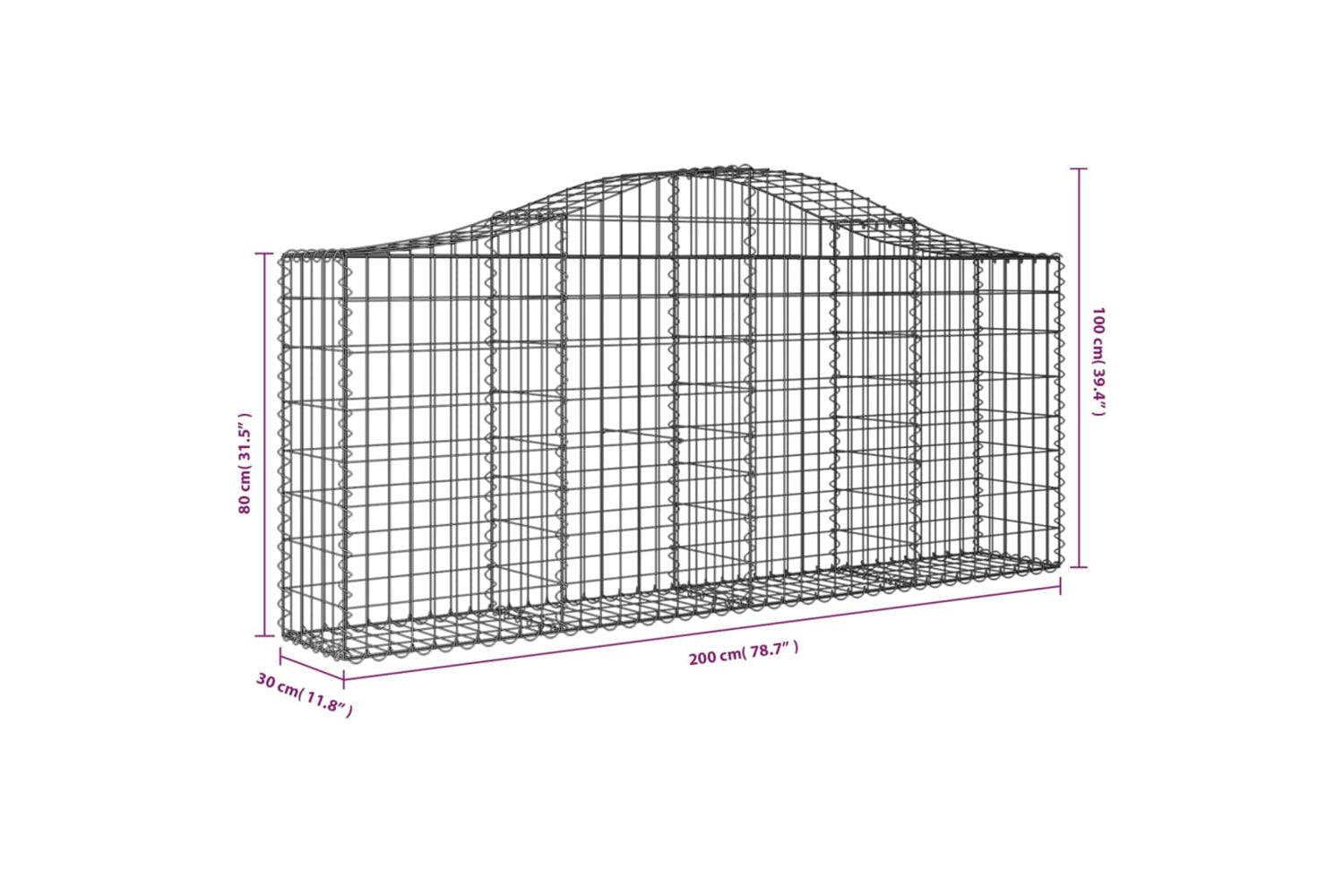 vidaXL 153384 Arched Gabion Basket 200x30x80/100cm Galvanised Iron-4