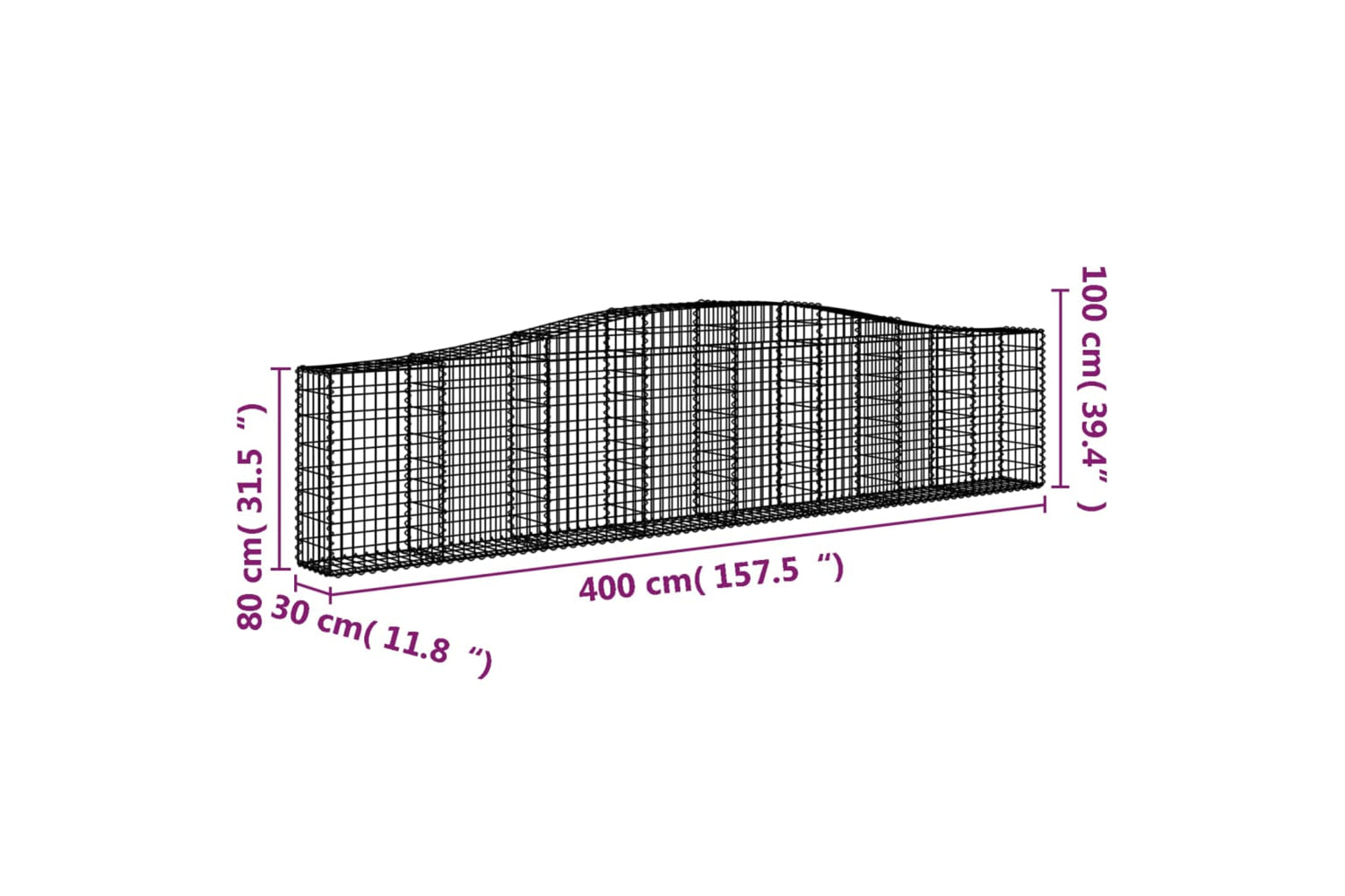 vidaXL 153404 Arched Gabion Basket 400x30x80/100cm Galvanised Iron-4